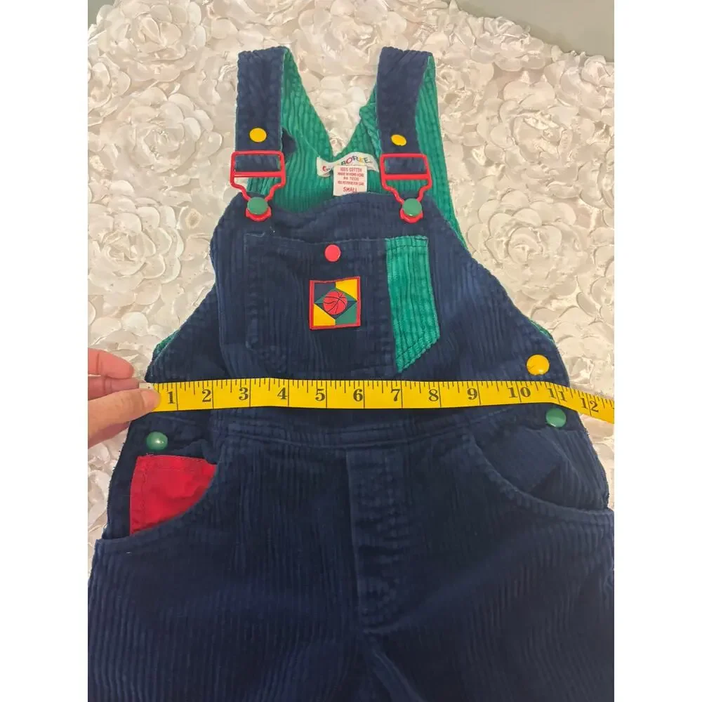 Vtg 90s Gymboree Rainbow Tag Colorblock Corduroy Overalls & Hat Set 18-24M Small